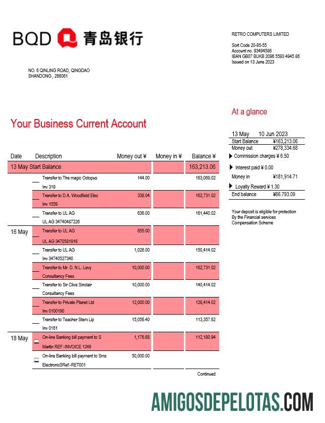 Em branco Declaração de empresa do Bank Of Qingdao modelo Word e PDF